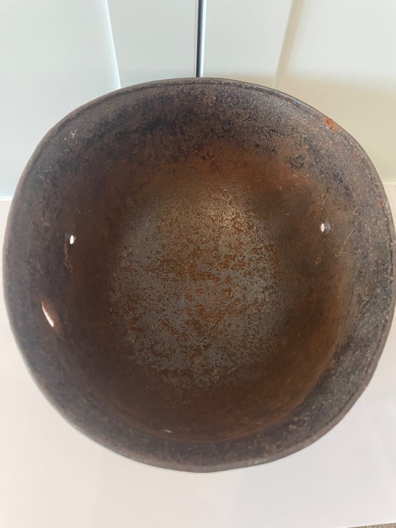 ORIGINAL WWII GERMAN M38 FALLSCHIRMJAGER HELMET WITH BULLET HOLE.