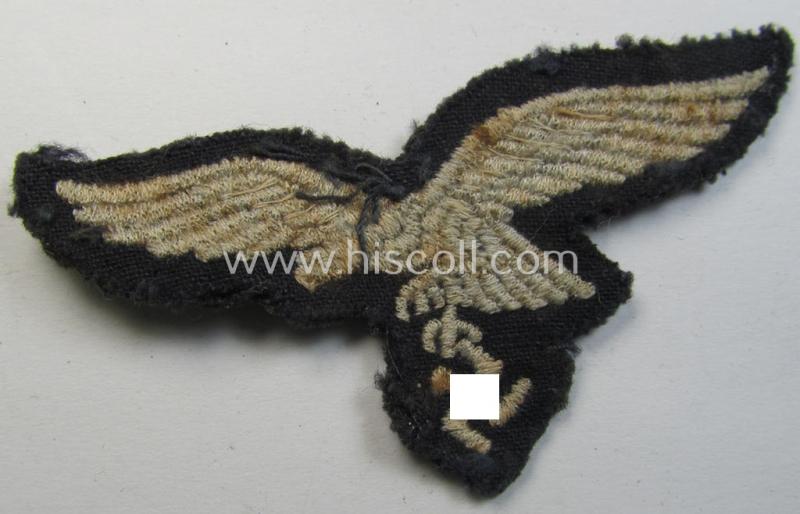 Neat - and clearly used- ie. carefully cap-removed! - WH (Luftwaffe) EM- (ie. eventually NCO-) type side-cap eagle (being a once cap-attached example as executed in typical machine-embroidered-pattern)