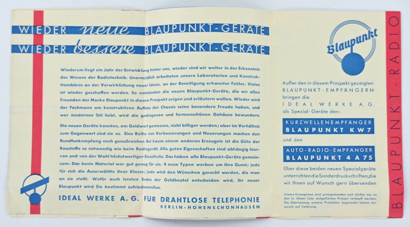 German WW2 Radio Advertising Flyer 'Blaupunkt'