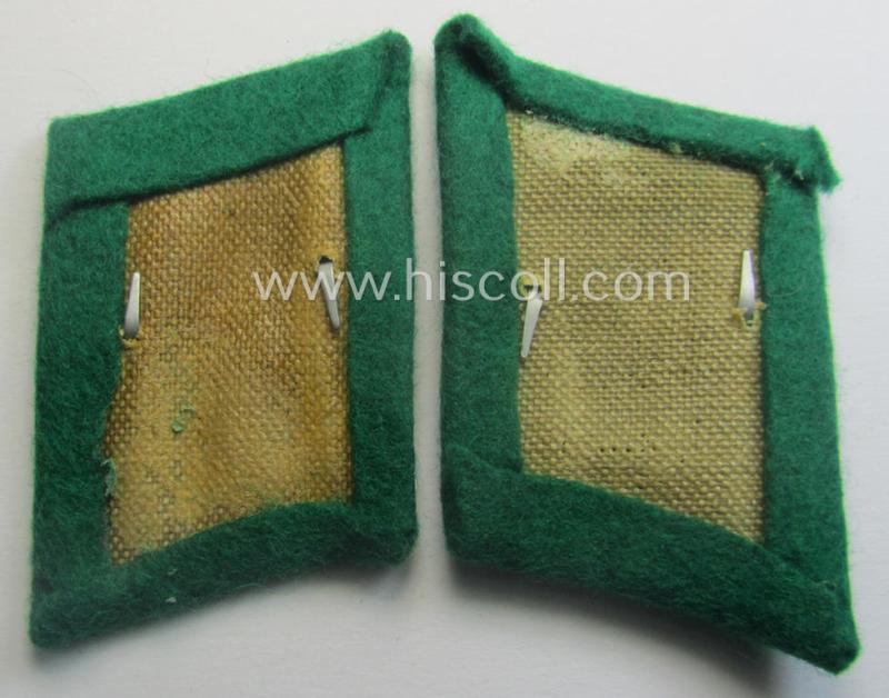Fully matching, bright-green-coloured pair of WH (Luftwaffe) EM/NCO-pattern collar-patches (ie. 'Kragenspiegel') as was intended for usage by a: 'Soldat der LW-Felddivisionen'