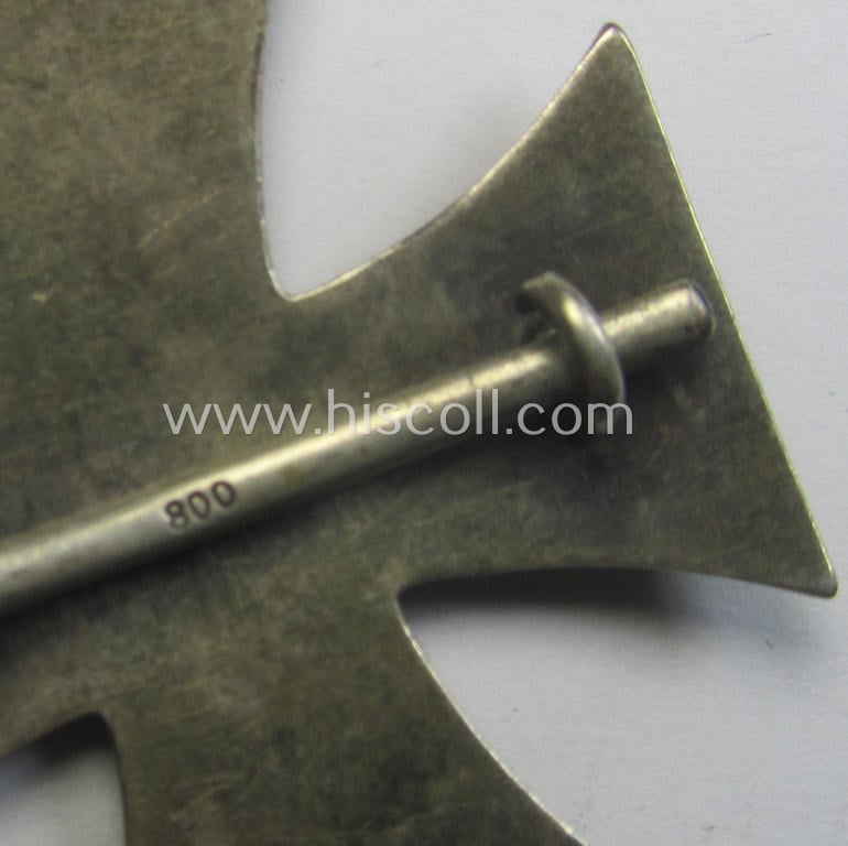 Clearly used- and/or worn, WWI-period 'Eisernes Kreuz 1. Klasse' being a truly converse-shaped and/or genuine silver-based- (ie. '800'-marked!) example that is void of a makers'-designation