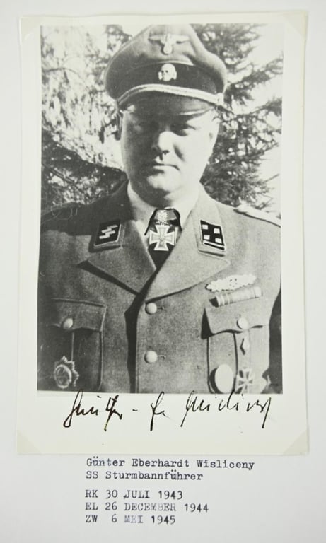 Signature of Waffen-SS KC-OLC Recipient 'Günther-Eberhardt Wisliceny'