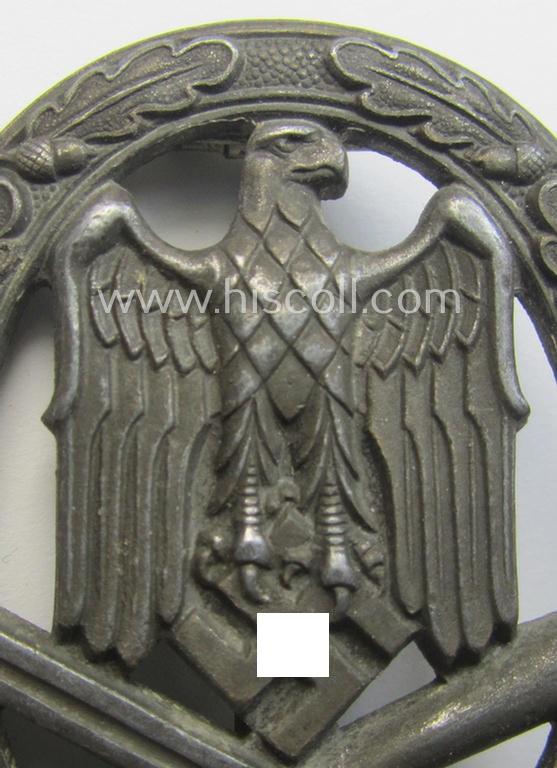 'Allgemeines Sturmabzeichen' being a detailed albeit unmarked example (of the 'long-barrel-hinge'-variant!) as executed in 'Feinzink' as produced by the: 'Steinhauer & Lück'-company