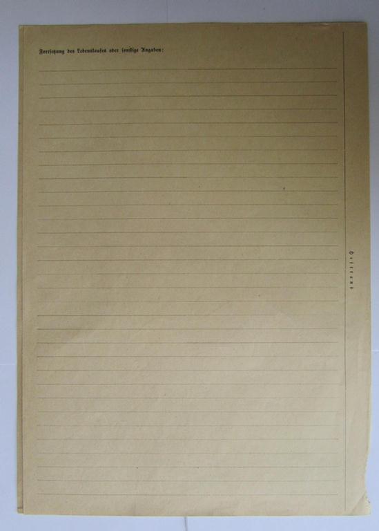 Neat - and never before encountered! - SS- (ie. 'Waffen-SS'-related-) 'file' (ie. 'Fragenbogen') as was intended for the: 'Rasse u. Siedlungshauptamt' ('R.u.S.') that comes in an overall very nice (ie. non-filled-in-), condition