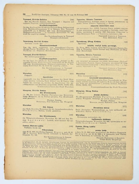 German Generalgoverment Newspaper 'Amtlicher Anzeiger'