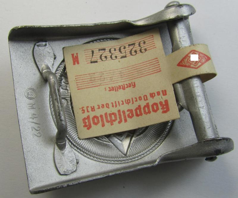 Stunning - and actually rarely encountered! - 'HJ- o. Hitlerjugend'-belt-buckle being a clearly maker- (ie. 'RzM M4/22'-) marked example (with period-attached 'RZM'-etiket!) that comes in an overall wonderful- (ie. 'virtually mint'!-), condit...