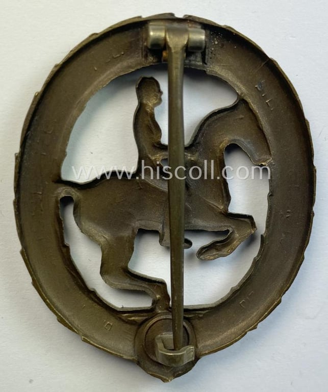 Attractive - and actually fairly scarcely encountered! - 'Deutsches Reiterabzeichen der 3. Klasse (ie. 'in Bronze') being a (vaguely) maker- (ie. 'Steinhauer & Lück'-) marked example that comes as issued and/or worn