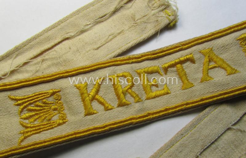 Superb, WH (LW o. Heeres) cuff-title (ie. 'Ärmelstreifen') entitled: 'Kreta' (being a wonderful- and totally non-shortened example that comes in a truly issued- ie. I deem once tunic-attached, condition)