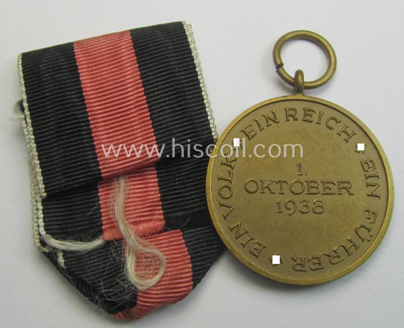 WH Czech-occupation- (ie. 'Anschluss'-) medal: '1. Oktober 1938' being a neat (and virtually mint!) example that came together with its full-length ribbon as issued and/or recently found