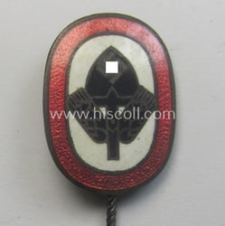 Multi-coloured-enamelled lapel-pin (aka: 'RAD-Erinnerungsnadel') being a neatly maker-...