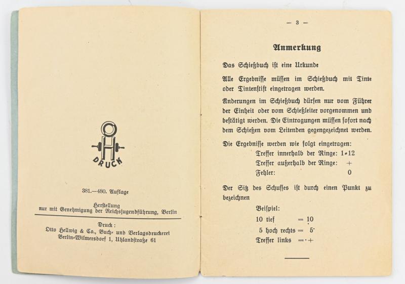 German Hitler Youth Shooting Badge with Portrait Picture and Shooting Booklet.