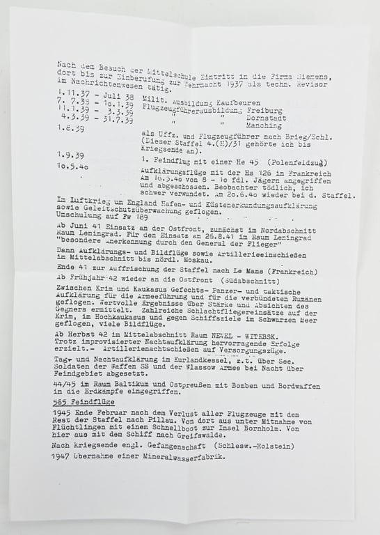 Signature of Luftwaffe KC Recipient 'Erwin Prössl'