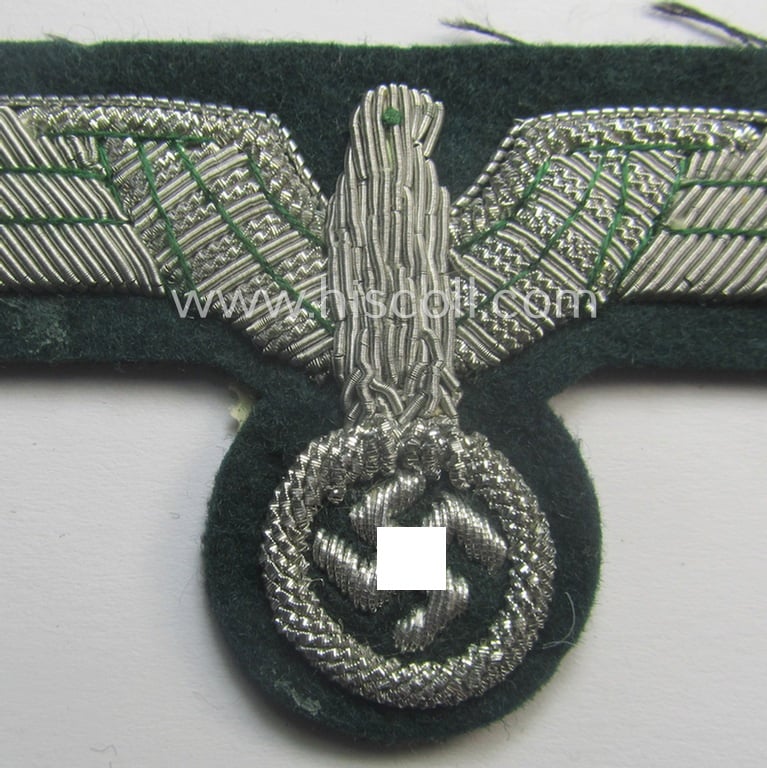 Detailed - and simply never used! - WH (Heeres) officers'-type, hand-embroidered breast-eagle (ie. 'Brustadler für Offiziere') as executed in bright-silverish-coloured braid as was intended for usage on the various officers'-pattern tunics