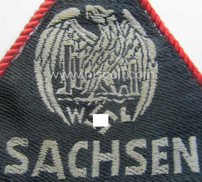 Attractive - and scarcely found! - EM- (ie. NCO-) pattern 'Reichsluftschutzbund' (ie. 'RLB'-) service-armbadge as executed in the neat 'BeVo'-weave-pattern as was specifically intended for usage by the: 'RLB-Werkluftschutz Sachsen'
