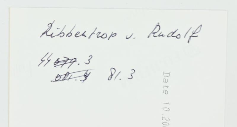 Signature of Waffen-SS KC Recipient 'Rudolf von Ribbentrop'
