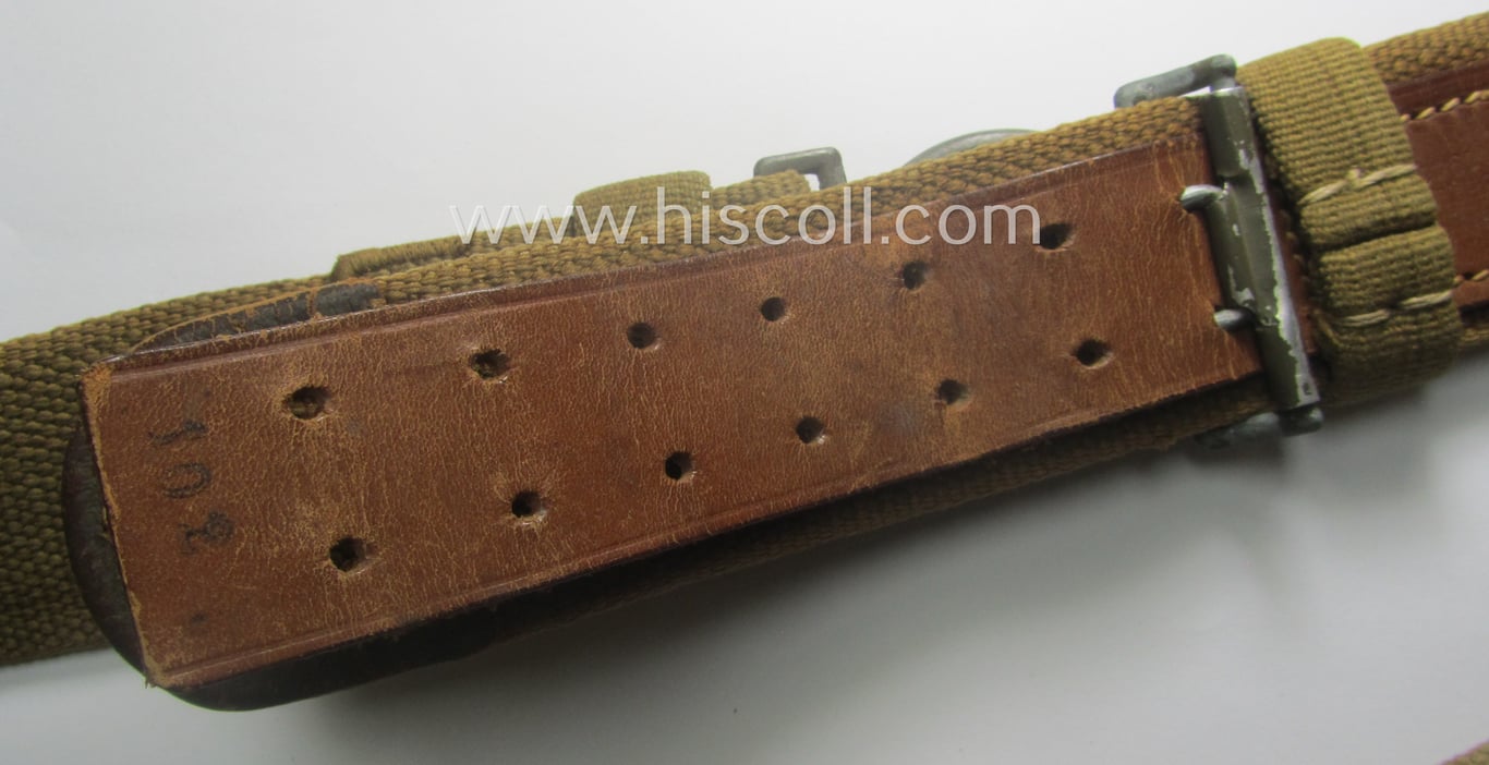 WH (Heeres) 'tropical-issue'- (ie. DAK- or 'Deutsches Afrika Korps'-related-) webbing-based, officers'-type belt- and buckle set (aka: 'Tropenfeldbinde für Offiziere des Heeres')