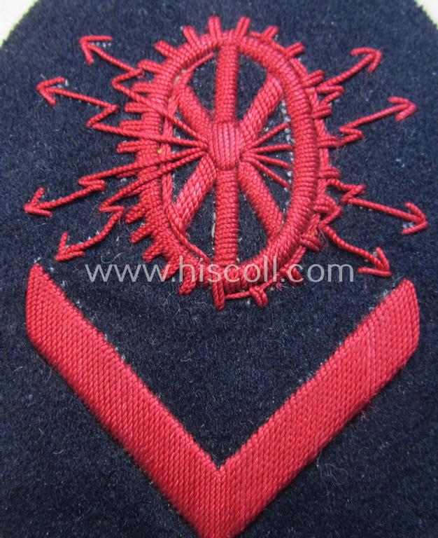 Unusual example of a neatly hand-embroidered WH (Kriegsmarine) trade- ie. special-career-patch (ie. 'Tätigkeitsabzeichen') as was intended for a: 'Elektrotechniklehrgang III' (and that comes as period-attached on a carton 'card')