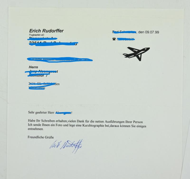 Signature of Luftwaffe KC-OLC & S Recipient 'Erich Rudorffer'