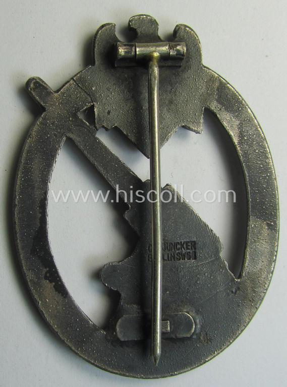 Superb - albeit regrettably incomplete! - 'Heeres-Flakkampf-Abzeichen' being a typical maker- (ie. 'Juncker'-) marked- and/or silvered 'Feinzink'-based specimen as was produced by the maker (ie. 'Hersteller') named: 'C.E. Juncker - Berlin SW...
