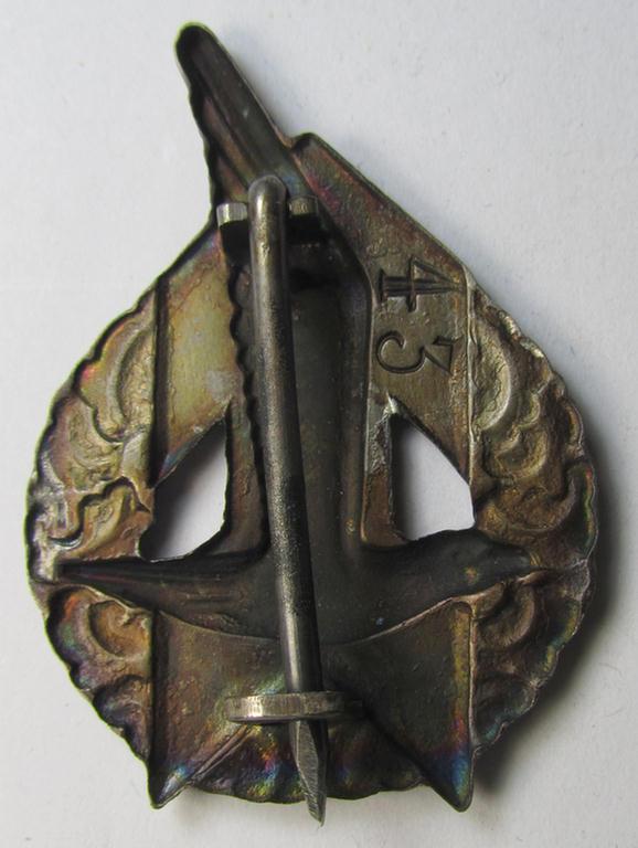 Superb - and presumably Dutch-produced! - example of a (male) NJS- (or: 'Nationale Jeugdstorm'-) related youth-sports-badge of the silver-class (being an attractive example that shows a unique, engraved serial-number on its back)