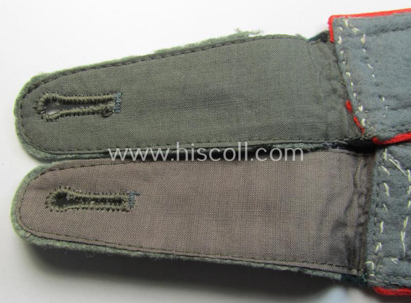 Attractive - and fully matching! - pair of WH (Heeres) early-war-period- (ie. 'M36'- ie. 'M40'-pattern, 'tailor-made'- and/or rounded-styled) NCO-type shoulderstraps as was intended for an: 'Oberwachtmeister eines (Sturm)Art.-Abts. o. Rgts.'