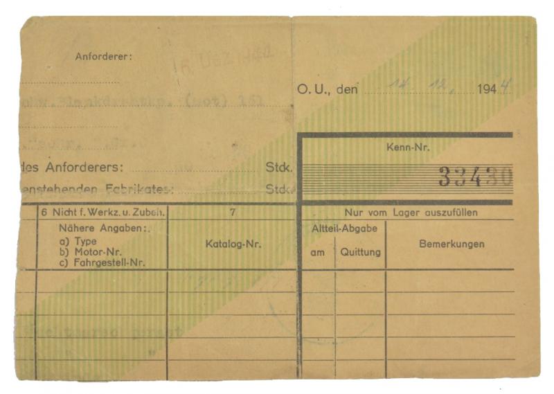 German WH Bicycle Papers 'Schweren Blankdraht-Kompanie 161'