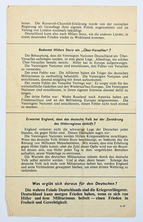 Allied WW2 Droppingsflyer 'Nach Hitlers Sturz'