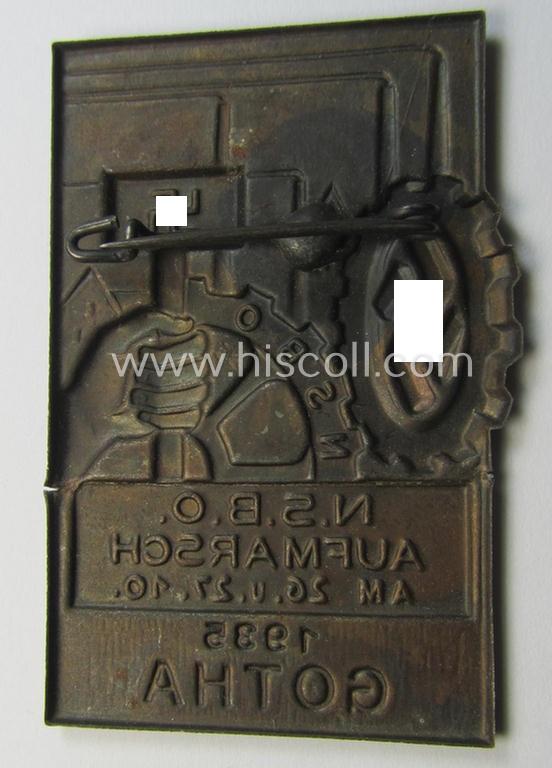 Neat - and unusually seen! - commemorative D.A.F. ie. N.S.B.O.- (ie. 'Deutsches Arbeitsfront') related day-badge (ie. 'tinnie') as issued to commemorate an: 'N.S.B.O.-Tagung' named the: 'N.S.B.O.-Aufmarsch am 26. u. 27.10.1935 - Gotha'