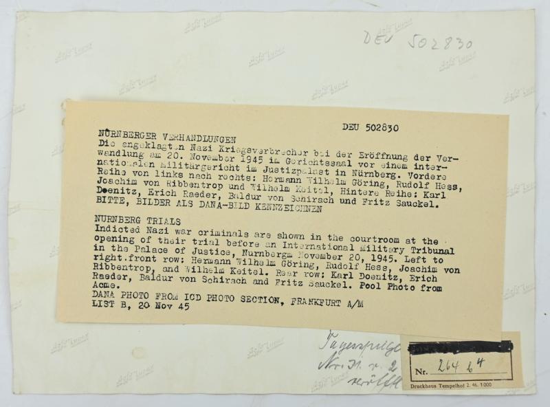 Allied Nuremberg War Trail Press Photo 'Göring & Hess'