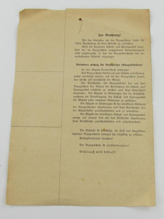 Purchase certificate for shooting supplies and explosives