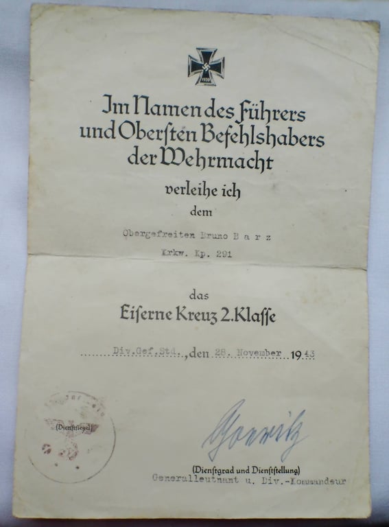 3 award citations to an Obergfreiten krfw.kp.291