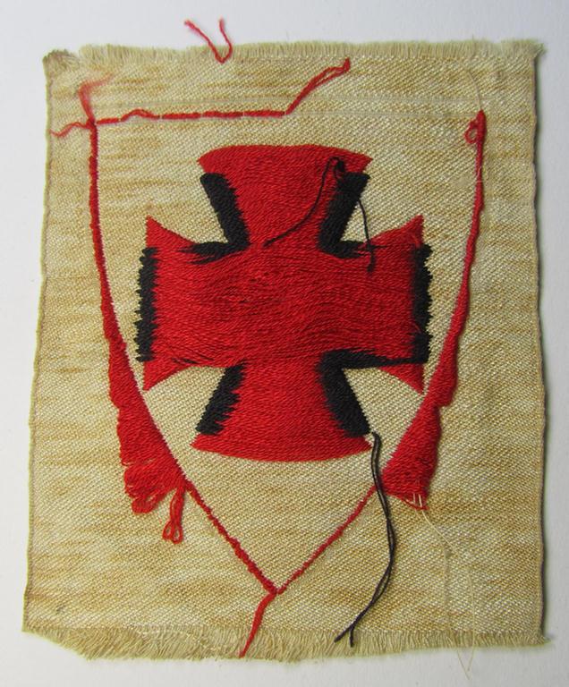 Colourful - and never used- nor worn! - 'Nationalsocialistischer Reichskriegerbund'- (ie. 'N.S.R.K.B.'-) related, so-called: 'Ärmelabzeichen' as executed in the BeVo-weave-pattern