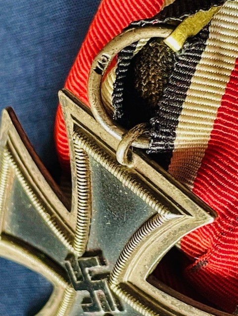 WW2 GERMAN THIRD REICH MEDAL SET IRON CROSS 2nd CLASS AND WAR MERIT CROSS WITH SWORDS WITH NUMBERED RINGS
