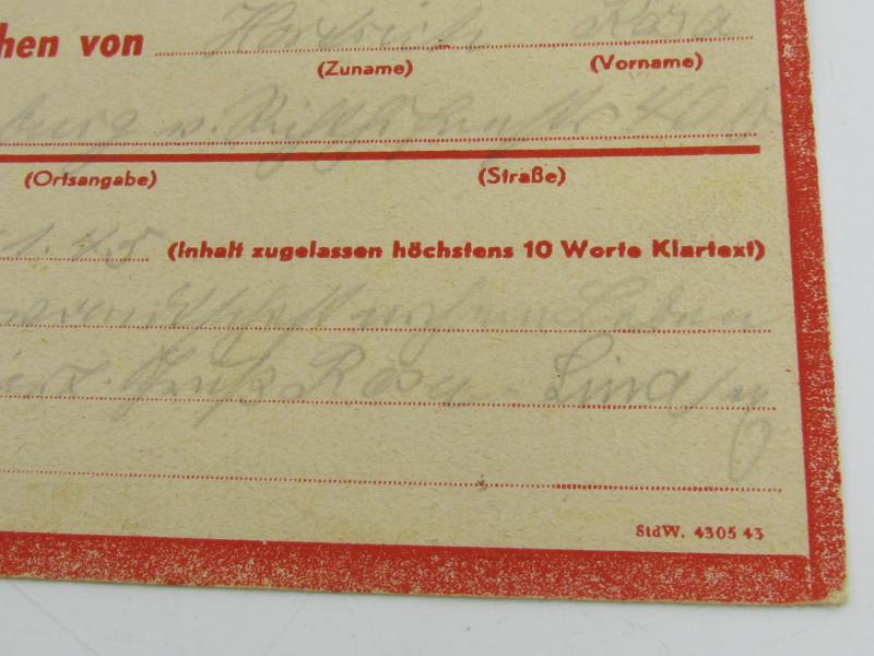 Sign of Life Card from Augsburg, Dated 1945