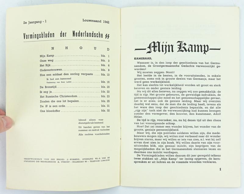 Dutch SS Booklet 'Vormingsbladen' Loumaand 1942