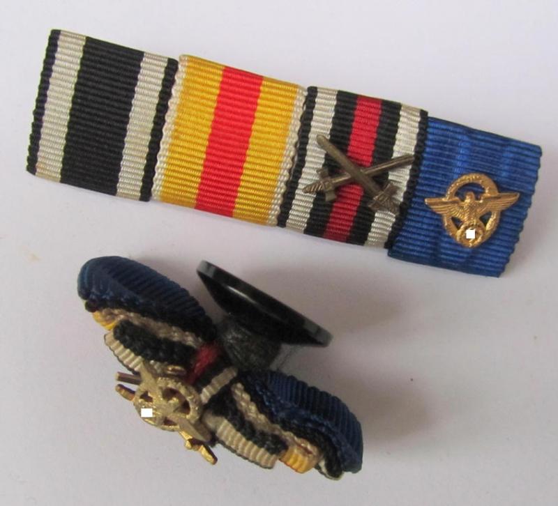 Attractive, 4-pieced-, WWI- (ie. TR-) period, medal-bar (ie. 'Ordenspange'), resp. depicting an: 'EK II. Kl.', a: 'Baden Verdienstmedaille', a: 'FKK' and a: 'Pol.DA 1. St.' (that comes with 2 accompanying 'Band-/Feldspangen'!)
