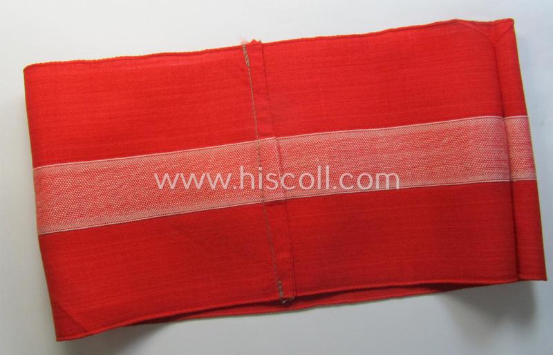 Attractive - and scarcely found! - 'standard'- (ie. entirely woven) pattern, bright-red-coloured HJ- (ie. 'Hitlerjugend'-) related armband (ie. 'Armbinde') being a never worn- nor used example that still retains its 'RzM'-etiket