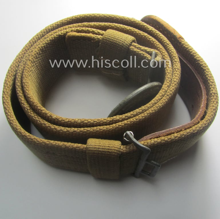 WH (Heeres) 'tropical-issue'- (ie. DAK- or 'Deutsches Afrika Korps'-related-) webbing-based, officers'-type belt- and buckle set (aka: 'Tropenfeldbinde für Offiziere des Heeres')