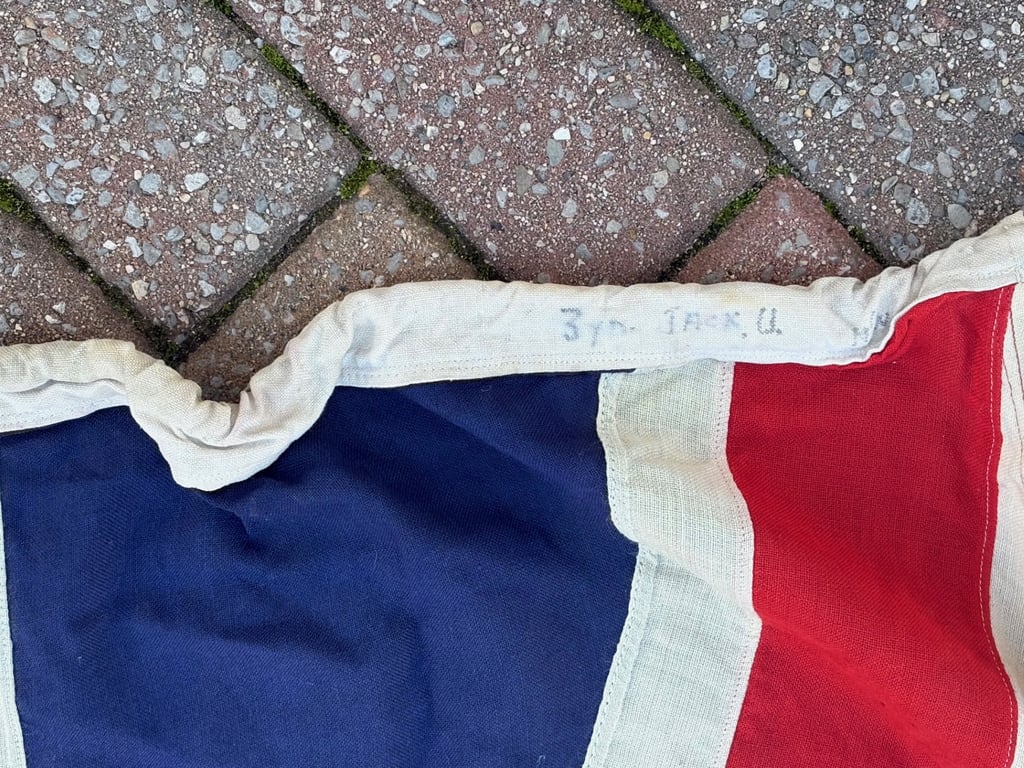 RARE WW1 AUTHENTIC 1916 EXETER PATRIOTIC PANEL STICHED BRITISH UNION JACK FLAG.  ADDITIONAL PHOTOS