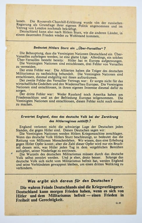 Allied WW2 Droppingsflyer 'Nach Hitlers Sturz'
