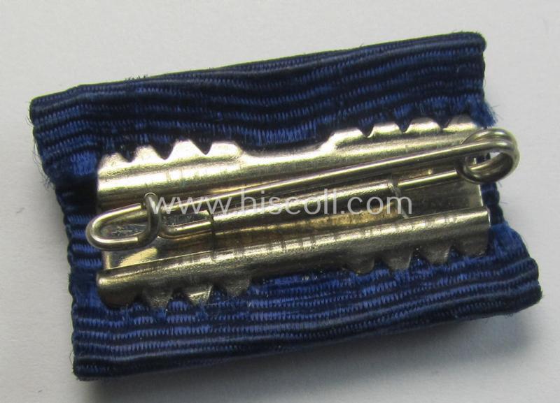 Single-pieced, WH (Heeres o. KM) related ribbon-bar (ie. 'Feld-/Bandspange') showing the ribbon for a: 'WH (Heeres) Dienst-Auszeichnung der 4. Stufe' (and having a neat bright-silver-toned, Heeres-eagle-device attached)