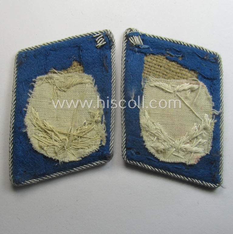 Clearly tunic-removed - and fully matching! - pair WH (Luftwaffe) 'dual-piped', officers'-type collar-tabs (ie. 'Kragenspiegel für Offz. der LW') as was intended for usage by a: 'Leutnant der Reserve eines Flieger- o. Fj-Abtlgs. o. Rgts.'