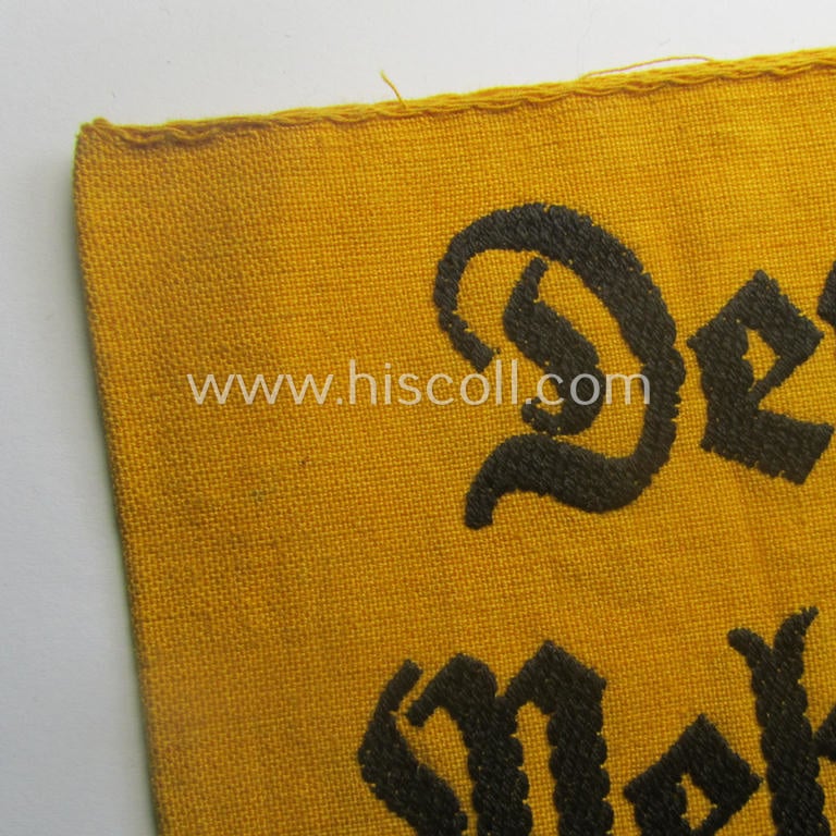 Linnen-based- and/or neatly 'BeVo'-woven, golden-yellow-coloured armband (ie. 'Armbinde') entitled: 'Deutsche Wehrmacht' as was intended for (civilian) staff-members serving within the German armed forces ie. 'Deutsche Wehrmacht'