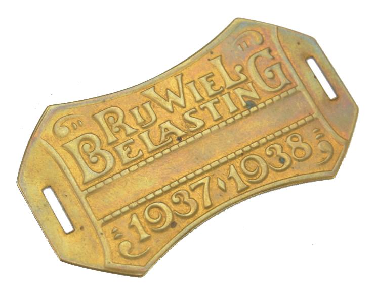Dutch Bicycle Tax Plate 1937-1938