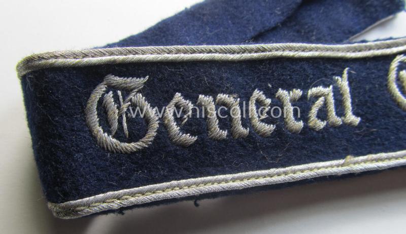Superb - and scarcely found! - example of a WH (LW) cuff-title ie. armband (ie. 'Ärmelstreifen') entitled: 'General Göring' (being a hand-embroidered officers'- (ie. NCO-) pattern example that comes in a truly worn and/or tunic-removed, conditio...