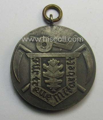Tarnished silver-toned, typical 'Reichsnährstand'- (ie. 'RNSt.'-) related, (portable) loyal-service-award entitled: 'Reichsnährstand - Landesbauernschaft Kurmark - Für treue Mitarbeit'
