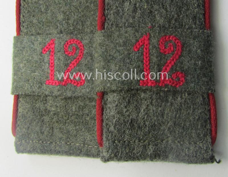 Pair of early- (ie. mid-) war-period WH (Heeres), 'M40'- (ie. 'M43-) pattern 'cyphered' EM-type shoulderstraps (with firmly-attached 'Überschuben'!): 'Soldat u. Mitglied des Veterinär-Abtlgs. 12'