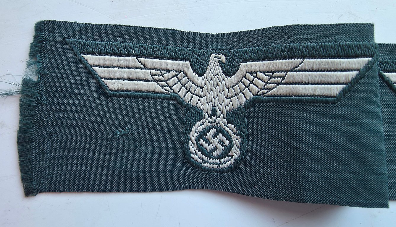 WH (Heeres)M36 pattern side cap eagles as executed in BeVo' weave pattern - on a strip of three