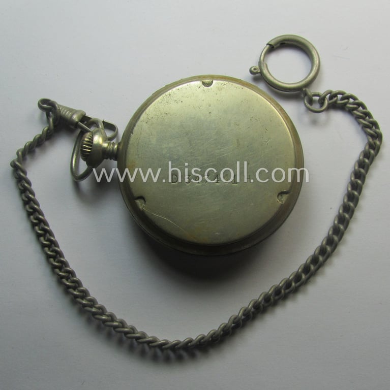 Attractive - and scarcely encountered! - 'Deutsche Wehrmacht'- (ie. WWII-period) pocket-watch ('Dienstuhr') of the make: 'Silvana' having a black-coloured dial-plate and/or engraved back-plate that reads: 'D 347441 H'