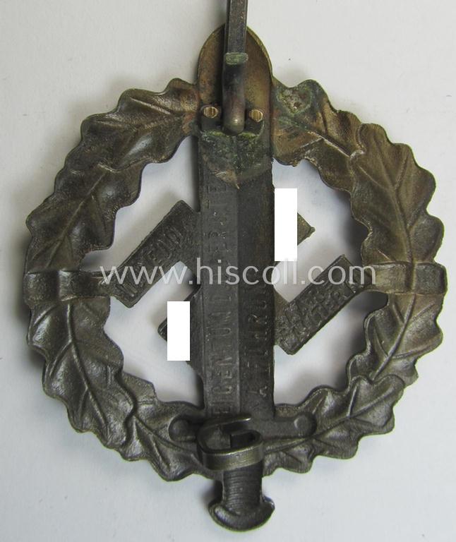Neat - and just minimally used! - early- (ie. mid-) war period example of an: 'SA-Sportabzeichen in Bronze' being a nicely maker- (ie. 'W. Redo - Saarlautern'-) marked example that is void of an an impressed bearers'-number